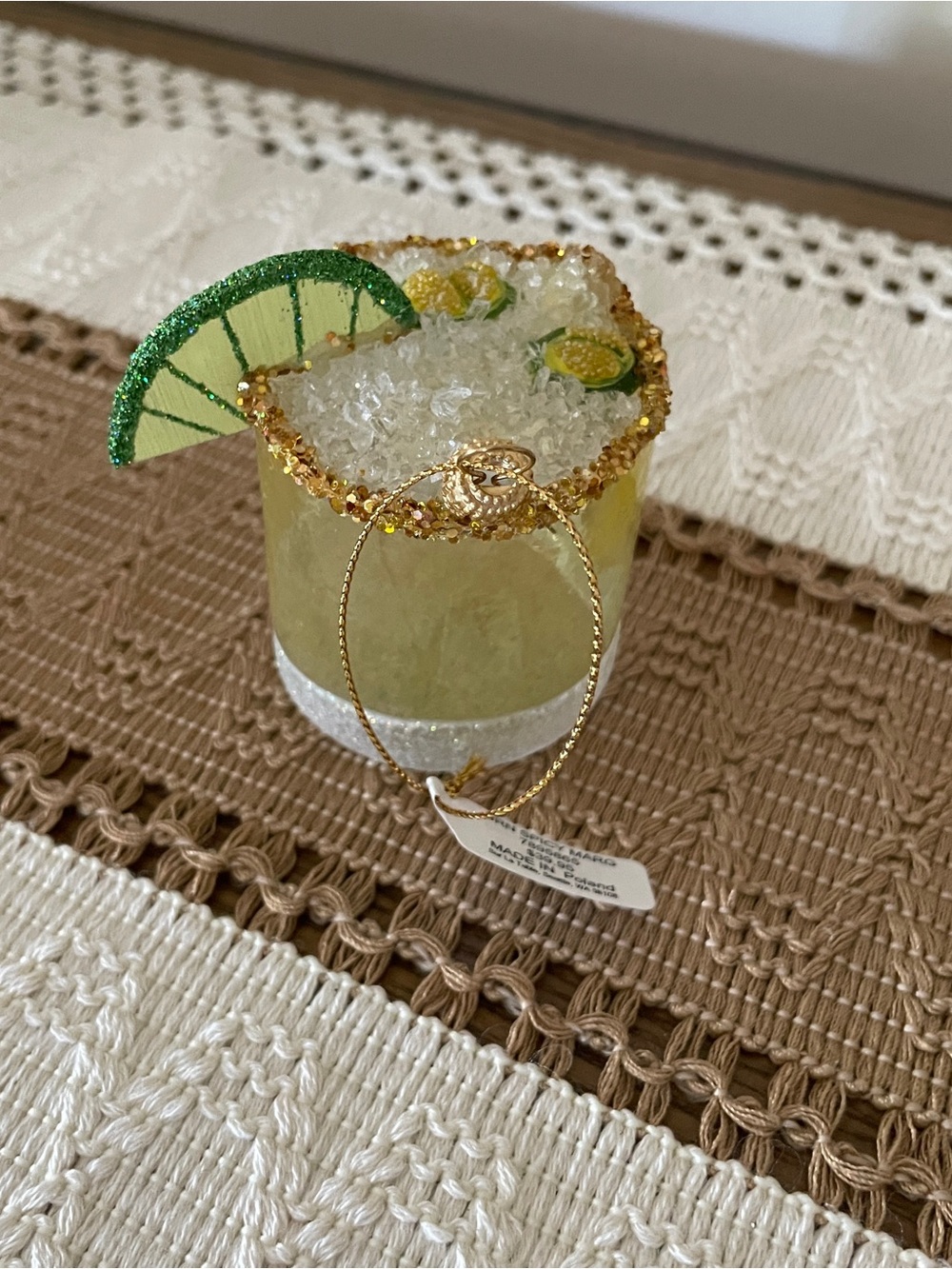 Sur La Table Lime Margarita Ornament with Gold Glitter Rim